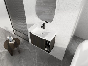 English Elm 28'' Floating Bathroom Vanity with Ceramic Sink Soft Close Door Melamine Cabinet Dark Oak W999P426640