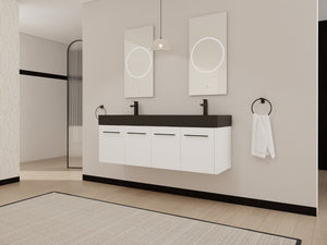 English Elm 60 Inch Wall-Mounted Bathroom Vanity With Double Black Resin Sink & Soft-Close Doors For Style W999S00253