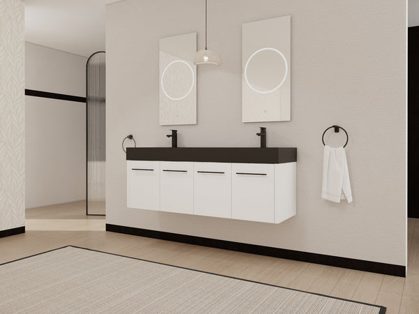 English Elm 60 Inch Wall-Mounted Bathroom Vanity With Double Black Resin Sink & Soft-Close Doors For Style W999S00253