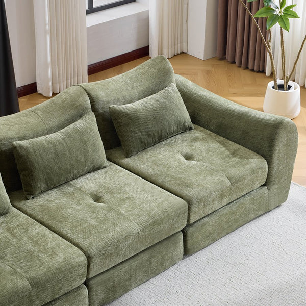 English Elm Modular Cloud Sectional Sofa Bed with Flannelette Upholstery for Flexible Living Green W1829S00075