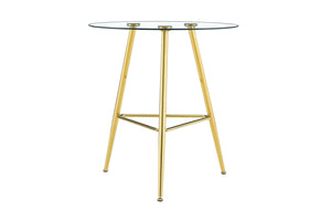 English Elm 36 Inch Round Glass Top Bar Table Chrome Tripod Base Modern Bistro Pub Style W3493P452050