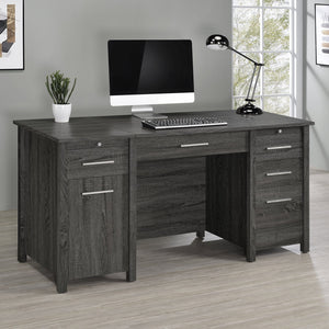 English Elm Rayna Weathered Grey Lift-Top 4-Drawer Office Desk with Easy-Glide Storage and Brushed Zinc Hardware B062P351423