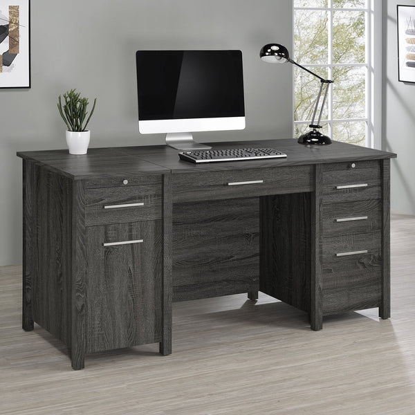 English Elm Rayna Weathered Grey Lift-Top 4-Drawer Office Desk with Easy-Glide Storage and Brushed Zinc Hardware B062P351423