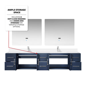 English Elm Navy Double Bath Vanity 84" W x 22" D with Cultured Marble Top, Chrome Faucets & Dual 36" LED Mirrors B2731S01106