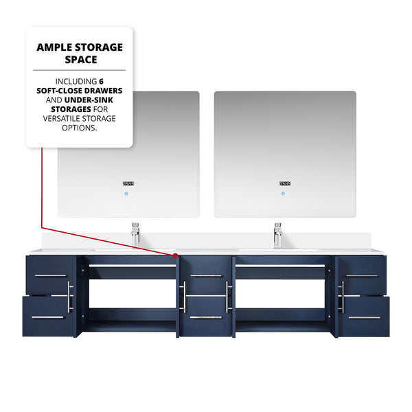 English Elm Navy Double Bath Vanity 84" W x 22" D with Cultured Marble Top, Chrome Faucets & Dual 36" LED Mirrors B2731S01106