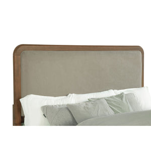 English Elm Verona Queen Panel Bed Walnut Veneer Frame with Padded Taupe Upholstered Headboard B062S01591