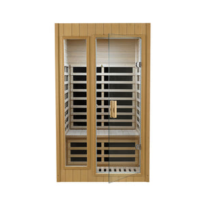English Elm Hemlock Wood Two Person Far Infrared Indoor Sauna with Bluetooth and Led Lighting W2611S00002