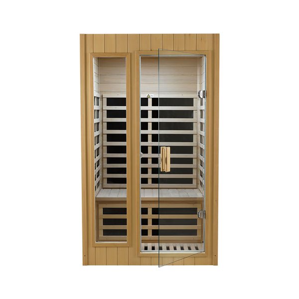 English Elm Hemlock Wood Two Person Far Infrared Indoor Sauna with Bluetooth and Led Lighting W2611S00002