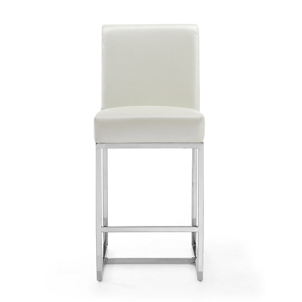 English Elm Element Metal Upholstered Counter Stool with Chrome Frame, Faux Leather Seat, Padded Comfort, 24.8" Seat Height White B365P398040