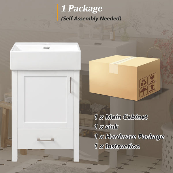 English Elm 20.28'' 20.28" Modern Bathroom Vanity with Ceramic Sink, Solid Wood Frame, Soft-Close Drawer & Cabinet - Space-Saving Design White N729P277755K