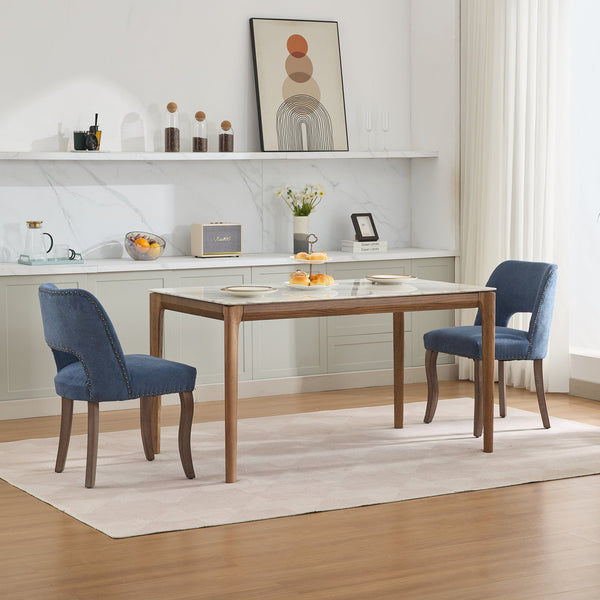 English Elm Wooden Modern Fabric Dining Chairs Set of 2 with Dual-Rebound Cushion & Curved Solid Wood Legs for Stylish Comfort Blue W1143P372914