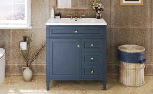 English Elm 30'' Modern Bathroom Vanity With Soft-Close Drawers, Tip-Out Storage & Elegant Roman Legs, White SW000122AAC-2