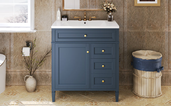 English Elm 30'' Modern Bathroom Vanity With Soft-Close Drawers, Tip-Out Storage & Elegant Roman Legs, White SW000122AAC-2