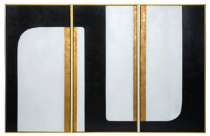 Sunpan The Path Wall Art - Striking Hand-Painted Triptych in Black, White & Gold with Unique Frames