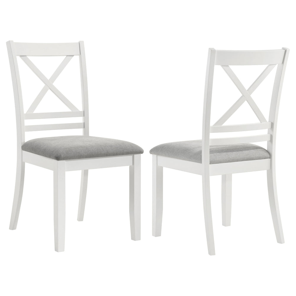 English Elm Evanston Farmhouse X-back Dining Chairs White Hardwood Set with Gray Upholstered Seats B062P441454
