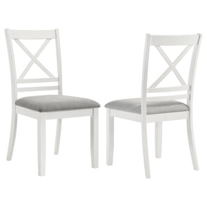 English Elm Evanston Farmhouse X-back Dining Chairs White Hardwood Set with Gray Upholstered Seats B062P441454