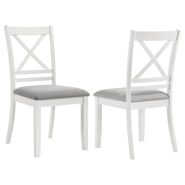 English Elm Evanston Farmhouse X-back Dining Chairs White Hardwood Set with Gray Upholstered Seats B062P441454