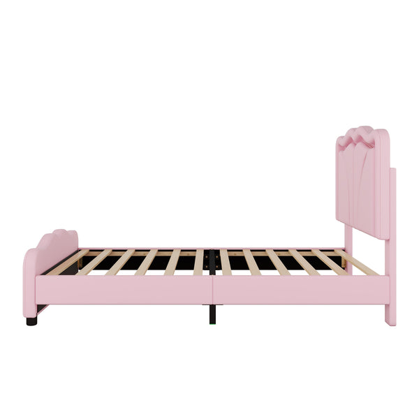 English Elm Twin Upholstered Platform Bed with Curved Headboard, Adjustable Heights, Sturdy Pine Frame, LED Accent Lights Pink WF323748AAH
