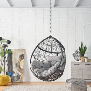English Elm Christopher Knight Home® - CASTAIC Teardrop Hanging Chair with 8ft Chain — Durable PE Rattan, Water-Resistant Cushions, Cozy Lounging Grey+Black 70772.00