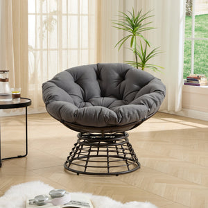 English Elm Comfortable Rattan Papasan Swivel Chair Overstuffed Cushion Bohemian Lounge Seating W640P443551
