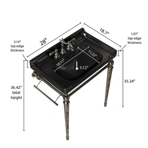 English Elm VICI 28" Bathroom Console Sink with Integrated Ceramic Basin, Overflow, Stainless Support Legs Black,Chrome W2615S00113