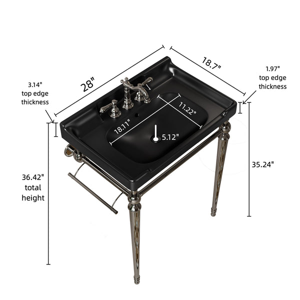 English Elm VICI 28" Bathroom Console Sink with Integrated Ceramic Basin, Overflow, Stainless Support Legs Black,Chrome W2615S00113