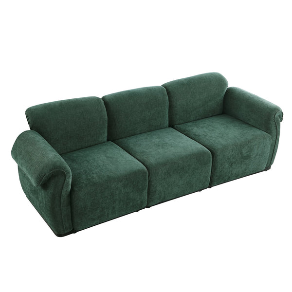 English Elm 102 Inch Linen Modular Sectional Sofa with Hidden Storage and Cloud Cushion Comfort Green W1099S00203