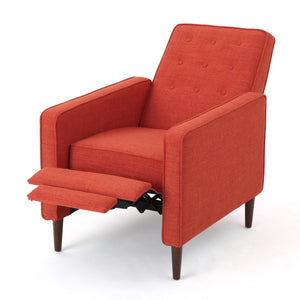English Elm Christopher Knight Home® - Fabric Recliner Chair Mid-Century Modern Pushback Single Sofa with Tufted Cushion, Birch Legs, Cozy Comfort Orange 60741.00MORG