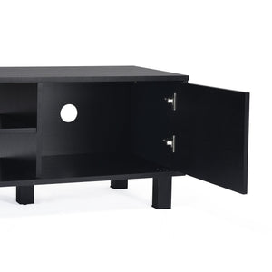 English Elm Modern Low Profile Media Console with Open Shelving and Concealed Cabinet Storage Black T3623P435424
