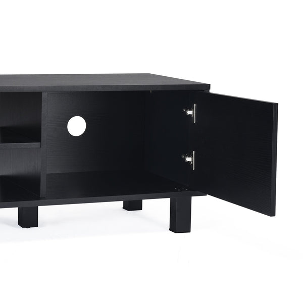 English Elm Modern Low Profile Media Console with Open Shelving and Concealed Cabinet Storage Black T3623P435424