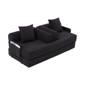 English Elm UNITED modular foldable sofa with metal frame, corduroy upholstery, side pocket & quick assembly convenience Black W1568P374081