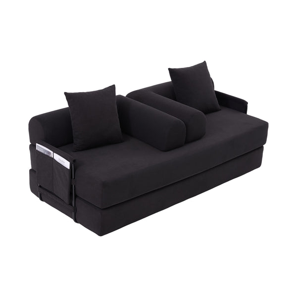 English Elm UNITED modular foldable sofa with metal frame, corduroy upholstery, side pocket & quick assembly convenience Black W1568P374081