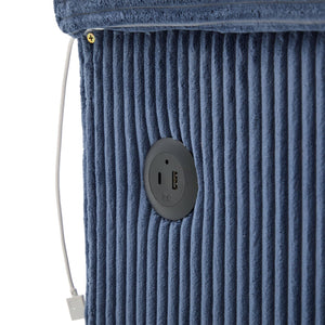 English Elm UNITED Corduroy L-Shaped Sectional Sofa with Storage Ottoman, USB Ports, Cup Holders & LED Lighting Navy W1568P332406