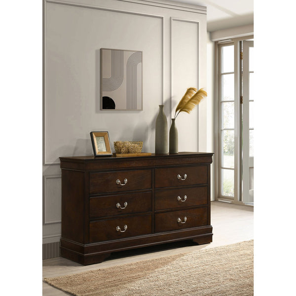English Elm Frances Six Drawer Dresser Warm Wood Grain Finish with Nickel Bail Handles for Bedroom Cappuccino B062P447790