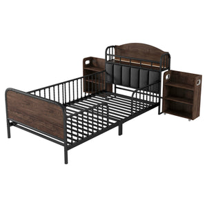 English Elm Twin Solid Wood Platform Bed with Guardrail for Kids, Low-Profile Sturdy Pine Frame, Safe Sleep Solution Black 45.87 L x 17.72 W x 11.22 H W2593P337457