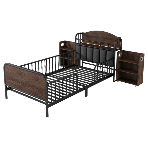 English Elm Twin Solid Wood Platform Bed with Guardrail for Kids, Low-Profile Sturdy Pine Frame, Safe Sleep Solution Black 45.87 L x 17.72 W x 11.22 H W2593P337457