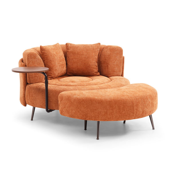 English Elm Oversize Extra Large Barrel Chair with Ottoman — Spacious Chenille Round Living Room Seat, 53.5" Orange W1117P257251