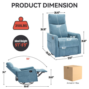 English Elm Heat Massage Rocker Recliner with Swivel Base and Vibrating Nodes for Living Room Blue W1803P251883