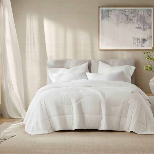 JLA Home Harbor House - Reversible Tencel comforter with breathable moisture-managing fill, sculptural stitch, year-round luxury White HHD10-1928