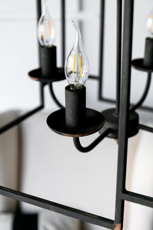 English Elm 17.3x17.3x28.7" Malin 4-light Iron Chandelier Satin Black Finish for Foyer or Dining W2078P411231
