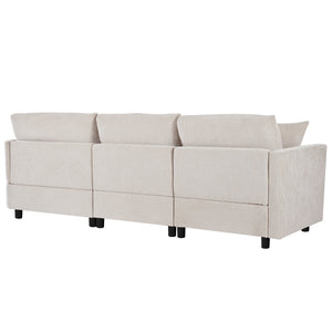 English Elm U_style Chenille Sectional Sofa with Curved Chaise Pine Frame and Three Accent Pillows Beige WY000461AAA