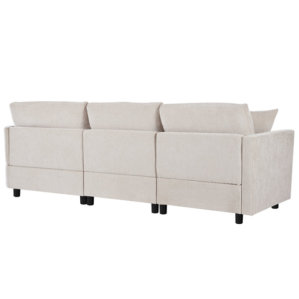 English Elm U_style Chenille Sectional Sofa with Curved Chaise Pine Frame and Three Accent Pillows Beige WY000461AAA