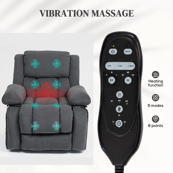 English Elm Massage Power Lift Recliner with Velvet Fabric Heat Lumbar and Eight Vibration Points T3971P405219