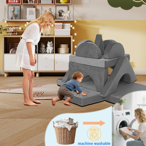 English Elm 15pcs Modular Toddler Play Couch Set Velvet Foam Fort Building Playroom Seating Dark Gray T5880P493415