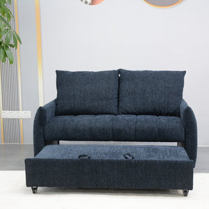 English Elm 57.48" Navy Line Velvet Sofa Bed with Adjustable 3‑Angle Backrest, Memory Foam Chaise, Modern Loveseat Sleeper (Navy) W1183S00023