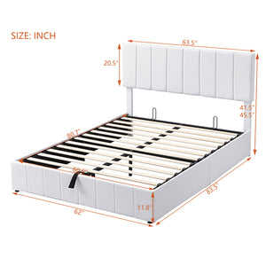 English Elm Queen Linen Upholstered Platform Bed with Hydraulic Lift Storage and Padded Headboard N708P201552K