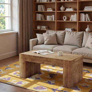 English Elm 48" Farmhouse Rectangle Wood Coffee Table with Hidden Drawer and Open Lower Shelf W3204P401251