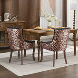 English Elm ,Ultra Side Dining Chair, Thickened Fabric Chairs With Neutrally Toned Solid Wood Legs, Bronze Nail Head, Set Of 2,Leopard Print