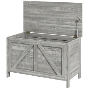 English Elm HOMCOM Farmhouse Storage Chest with Safety Gas Strut, 30" Lift-Top Blanket Trunk for Entryway Light Gray W2225P217730