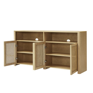 English Elm 63" Mid Century Modern Rattan Sideboard Buffet Cabinet with Adjustable Shelves, Durable Craftsmanship and Outlet Access for Living Room Storage and TV Console Natural W1801P371656